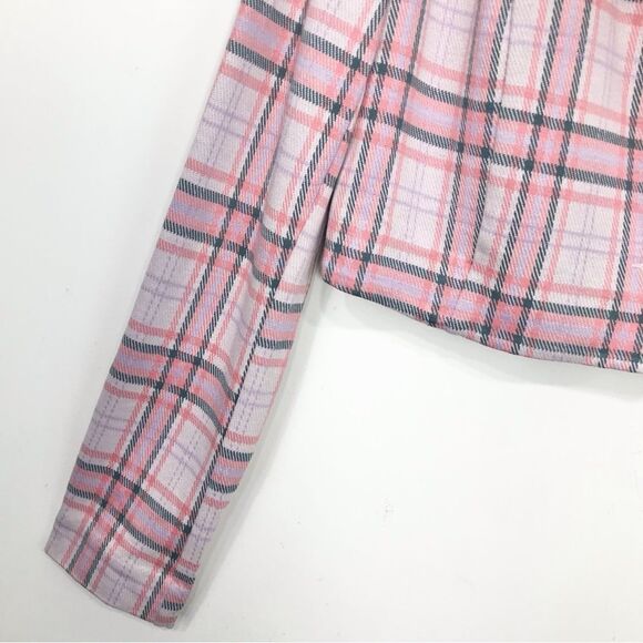 Cabi #6257 PLAYDATE Pink Plaid Button Front Cropped Jacket - Picture 10 of 15